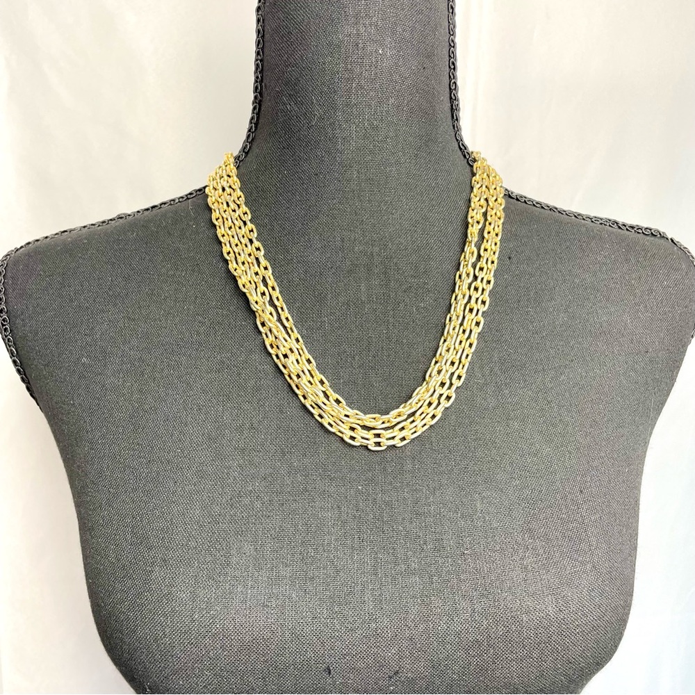 Retro Gold Tone Multi-Strand Rope Link Chain Necklace Vintage 1960s